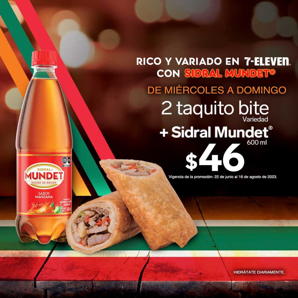 Disfruta 2 Taquitos Bite con una Sidral Mundet de 600 mililitros por46 pesos.